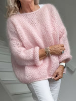 Load image into Gallery viewer, Pink Knit Sweater Women Loose Fit Top Fall Winter N6A188