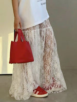 Load image into Gallery viewer, Jacquard Sheer Lace High Waist A-line Skirt Women N6D011