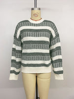 Load image into Gallery viewer, Green Thick Stripe Sweater Acrylic Knit Pullover N5A808