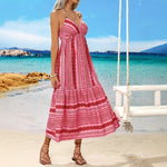 Load image into Gallery viewer, Bohemian Print Backless Maxi Dress Halter Long Sleeve N6A103