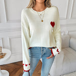 Load image into Gallery viewer, White Heart Jacquard Sweater Knit Layering Pullover N5A814