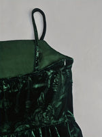 Load image into Gallery viewer, Dark Green Velvet Embossed Spag Strap Dress Women N5A943