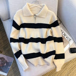 Load image into Gallery viewer, Half Zip Polo Neck Stripe Sweater Women N5A581