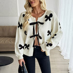 Load image into Gallery viewer, Bow Print Cardigan Lightweight White N5Z487