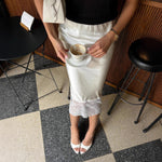 Load image into Gallery viewer, Lace Satin Skirt Ultra Light Off White Black N5Z850