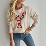 Load image into Gallery viewer, Color Block Lobster Print Sweater Round Neck Pullover N5A804