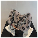 Load image into Gallery viewer, Women's Plush Leopard Chain Baguette Shoulder Bag N6J188
