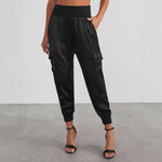Load image into Gallery viewer, Cargo Pants Women Black High Waist Jogger N5A494