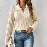 Load image into Gallery viewer, Notch Collar Pullover Knit Sweater Women N5A586
