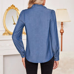 Load image into Gallery viewer, Denim-like Ruffle Blouse Women Blue N5A492