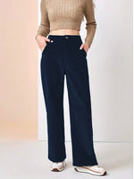 Load image into Gallery viewer, Corduroy Straight-leg Trousers High-waist N6A140