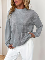 Load image into Gallery viewer, Grey Sequin Patch Sweatshirt Retro Casual Women N6B051