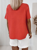 Load image into Gallery viewer, V-neck Relaxed Short Sleeve Knit Top Women Orange N6D138