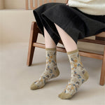 Load image into Gallery viewer, Botanical Print Cotton Mid Calf Socks M5A070