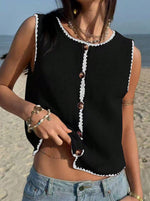 Load image into Gallery viewer, Color Block Trim Sleeveless Knit Tank Cardigan Women N6A205