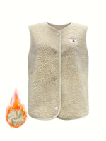 Load image into Gallery viewer, Sleeveless Cardigan Vest Beige Polyester Filled Knit N5A764