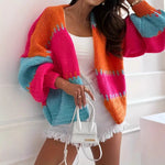 Load image into Gallery viewer, Color Block Knit Cardigan Women Pink N5A521