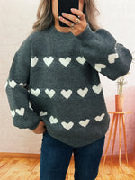 Load image into Gallery viewer, Color Block Heart Knit Sweater Women Round Neck N5A857