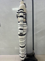 Load image into Gallery viewer, Striped Halter Long Sleeve Skirt Set Women N6A057