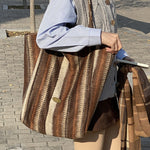Load image into Gallery viewer, Reversible Wool Blend Tote Dual-Face Construction S5P324