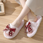 Load image into Gallery viewer, Heart Bow Open-Toe Slippers Women Plush House Shoes M5A287