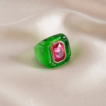 Load image into Gallery viewer, Womens Vintage Rhinestone Hexagon Resin Ring N6K191