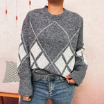 Load image into Gallery viewer, Diamond Color Block Sweater Loose Fit Round Neck N5A828