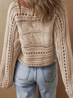 Load image into Gallery viewer, Beige Crochet Mesh Top Women Long Sleeve N5A816