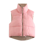 Load image into Gallery viewer, Pink Stand Collar Reversible Sleeveless Vest Women N5A736
