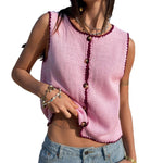 Load image into Gallery viewer, Color Block Trim Sleeveless Knit Tank Cardigan Women N6A205