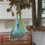 Load image into Gallery viewer, Crochet Fringe Color Block Tote Bag Women N6C046