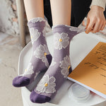 Load image into Gallery viewer, Vintage Embossed Floral Mid-Calf Socks Women Cotton N6H021