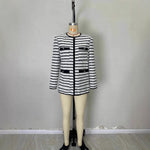 Load image into Gallery viewer, Black White Striped Utility Jacket Women Round Neck N5A908