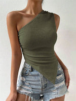 Load image into Gallery viewer, Single Shoulder Asymmetrical Knit Tank Top Women N6C318