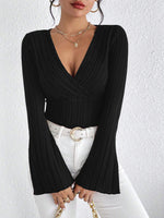 Load image into Gallery viewer, V Neck Bell Sleeve Fitted Top Women N6B062