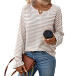 Load image into Gallery viewer, Striped Waffle Knit Top Women Casual T-Shirt N6A203