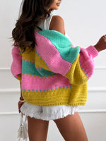 Load image into Gallery viewer, Color Block Knit Cardigan Women Pink N5A521