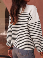 Load image into Gallery viewer, Striped V-Neck Shoulder Button Knit Sweater N6H263