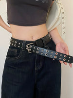 Load image into Gallery viewer, Rivet Punk Black Star Double Buckle Wide Belt Women N6C091