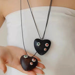 Load image into Gallery viewer, Wooden Heart Flower Pendant Long Necklace Women S5P954