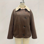 Load image into Gallery viewer, Reversible Jacket Women Faux Fur Collar Sherpa Lining N5A770