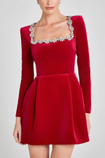 Load image into Gallery viewer, Square Neck Crystal Velvet Dress Women N5A599