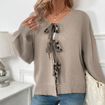 Load image into Gallery viewer, Gray Tie Back Heart Cardigan Pure Color Open Front N5A800