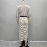 Load image into Gallery viewer, Crepe Short Sleeve Belted Dress Shirt Style Beige N5A765