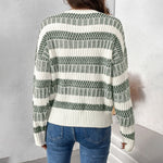Load image into Gallery viewer, Green Thick Stripe Sweater Acrylic Knit Pullover N5A808
