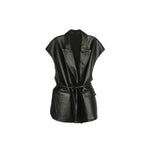 Load image into Gallery viewer, PU Notch Belted Vest Sleeveless Shearling Mid Weight N5Z620