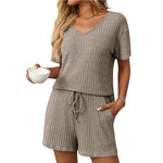 Load image into Gallery viewer, Solid Color Ribbed Pajamas Short Sleeve Homewear Set N6A199