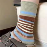 Load image into Gallery viewer, Contrast Stripe Double-Knit Cotton Socks M5A062