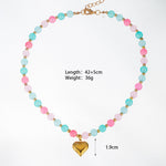 Load image into Gallery viewer, Heart Lucite Beaded Braided Necklace Stainless Steel N6E120