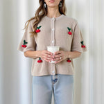 Load image into Gallery viewer, V Neck 3D Cherry Cardigan Women Beige N5A583